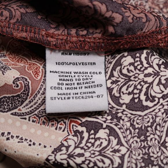 Eclair Satin Western Paisley Print Puff Sleeve Tie Front Blouse Plum Size S - Picture 8 of 10